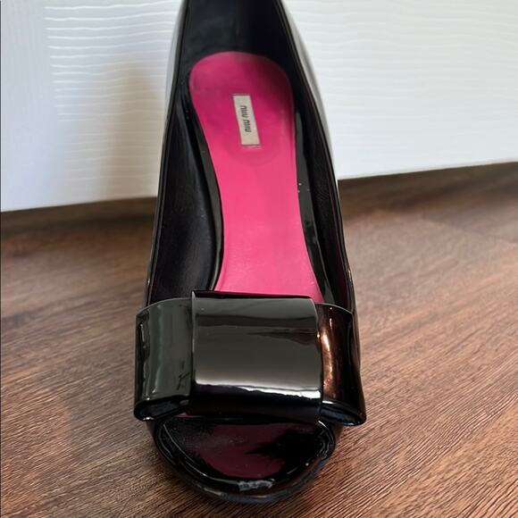 Black Miu Miu Peep Toe Heels with Bow Accent - Picture 10 of 11